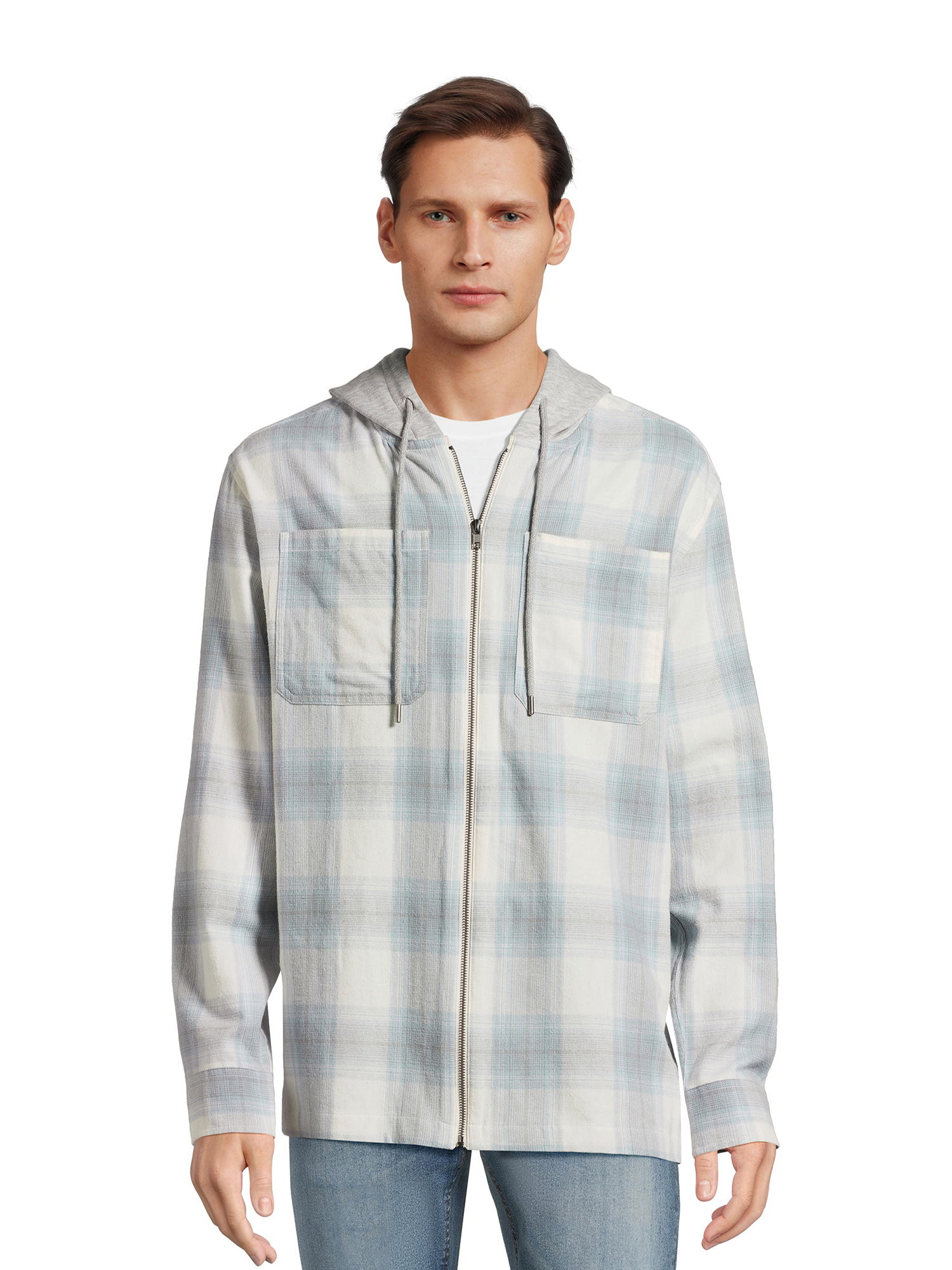 No Boundaries Men’s & Big Men’s Zip Hooded Flannel Shirt, Sizes XS-5XL