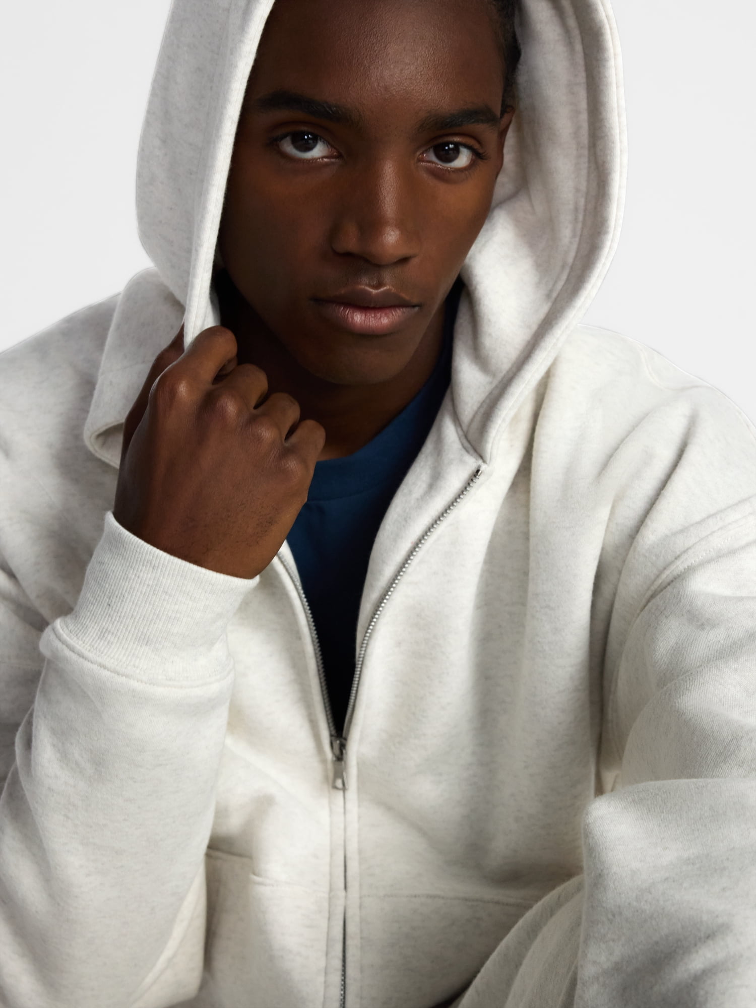 No Boundaries Boxy Oversized Fit Fleece Zip Hoodie Sweatshirt with Long Sleeves, Men's XS-4XLT