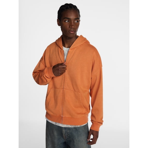 No Boundaries Boxy Oversized Fit Fleece Zip Hoodie Sweatshirt with Long Sleeves, Men's XS-4XLT