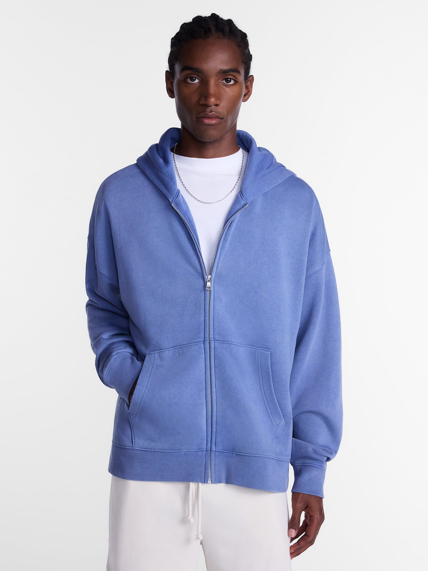 No Boundaries Boxy Oversized Fit Fleece Zip Hoodie Sweatshirt with Long Sleeves, Men's XS-4XLT