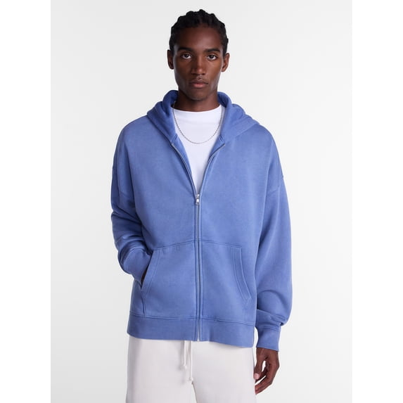 No Boundaries Boxy Oversized Fit Fleece Zip Hoodie Sweatshirt with Long Sleeves, Men's XS-4XLT