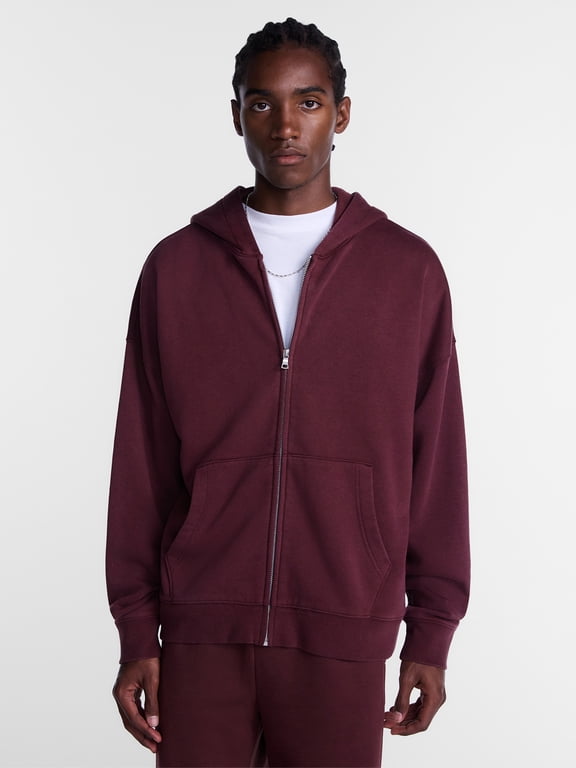 Boxy Oversized Fit Fleece Zip Hoodie Sweatshirt with Long Sleeves, Men's XS-4XLT