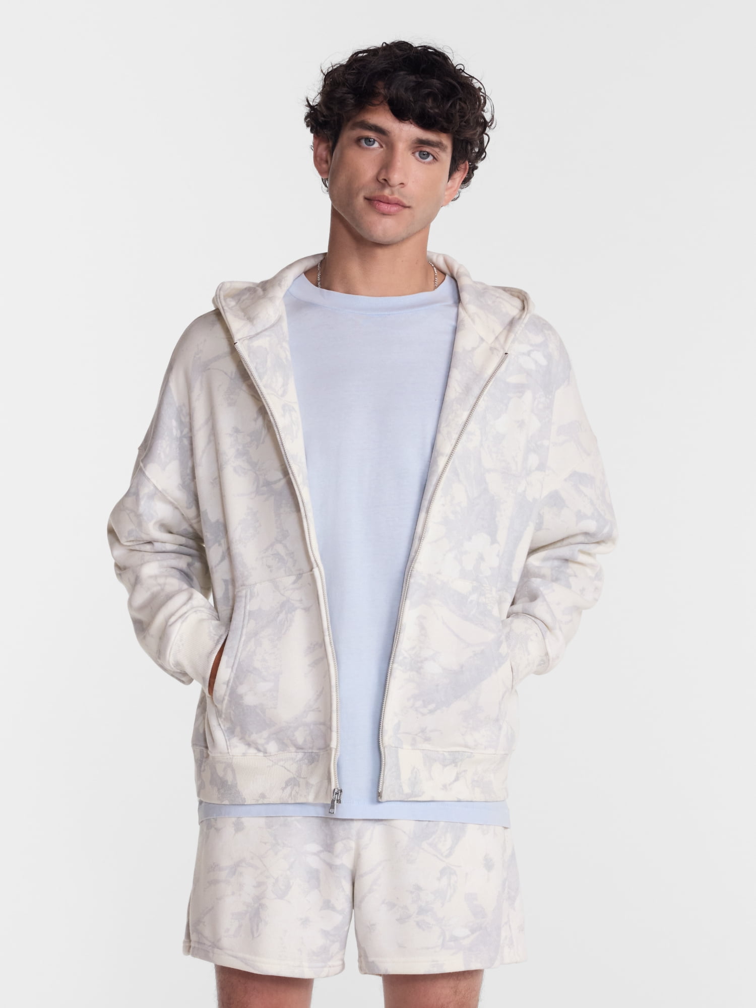 No Boundaries Boxy Oversized Fit Fleece Zip Hoodie Sweatshirt with Long Sleeves, Men's XS-4XLT