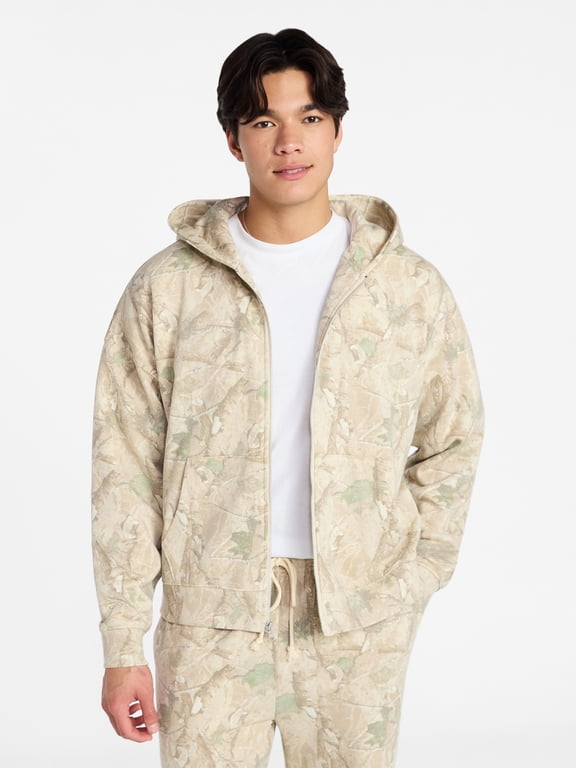 Boxy Oversized Fit Fleece Zip Hoodie Sweatshirt with Long Sleeves, Men's XS-4XLT