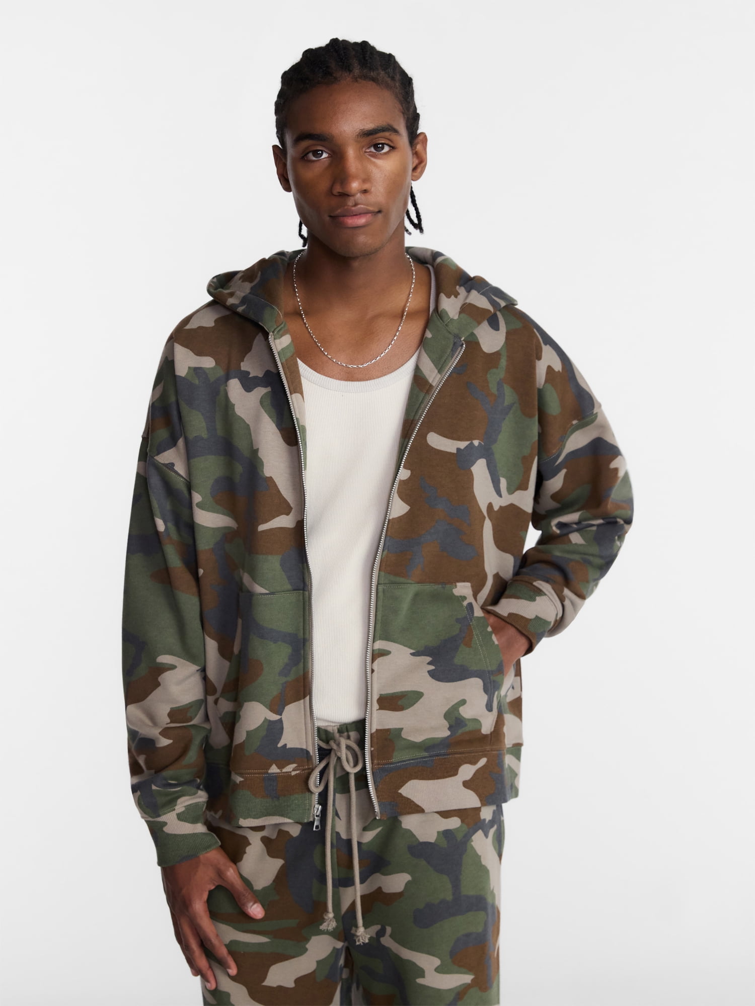 No Boundaries Zip Hoodie with Long Sleeves, Men's XS-4XLT
