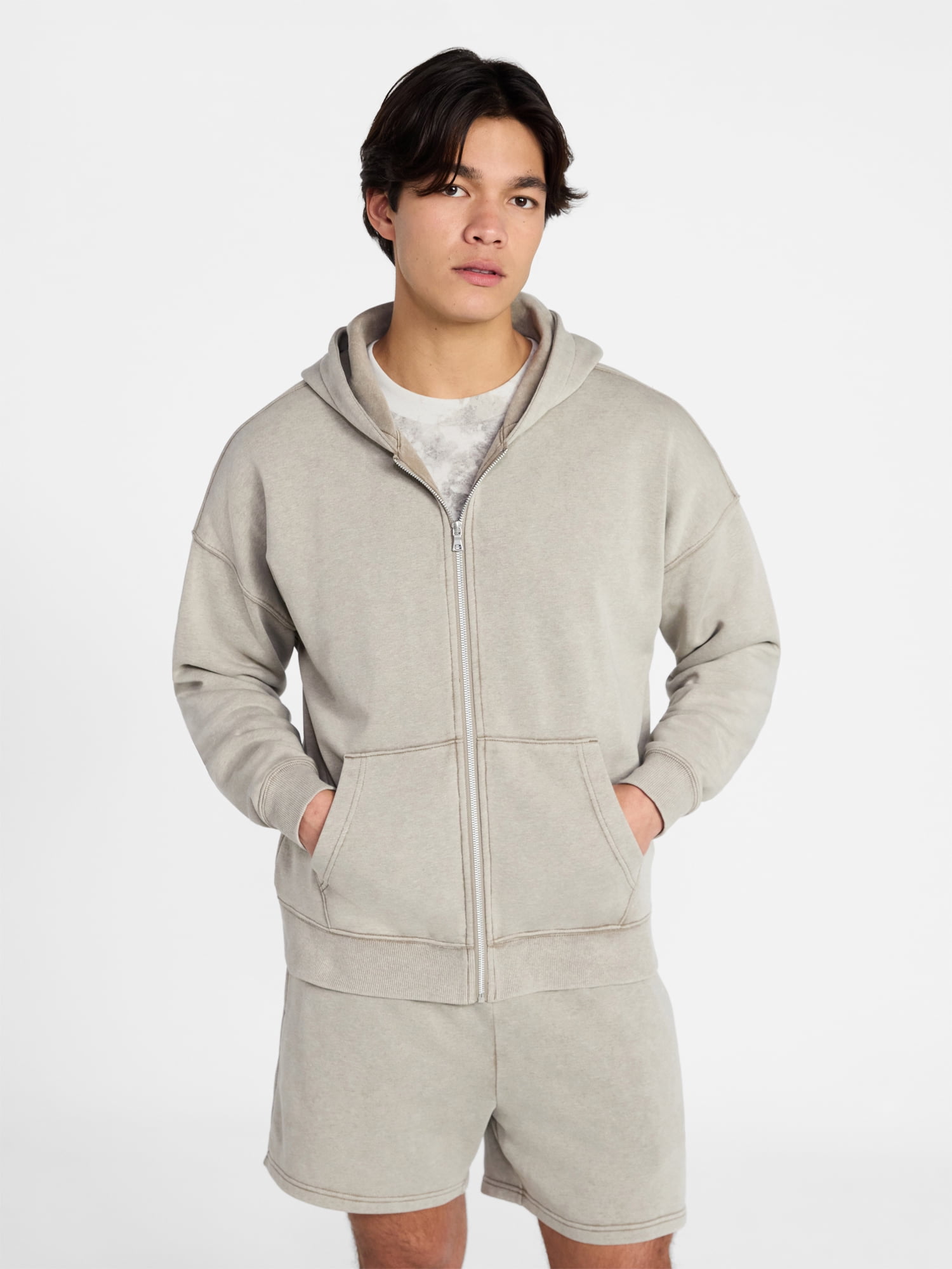 No Boundaries Zip Hoodie with Long Sleeves, Men's XS-4XLT