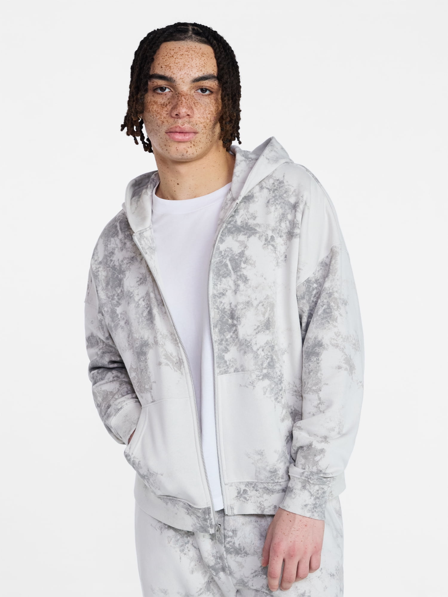 No Boundaries Zip Hoodie with Long Sleeves, Men's XS-4XLT