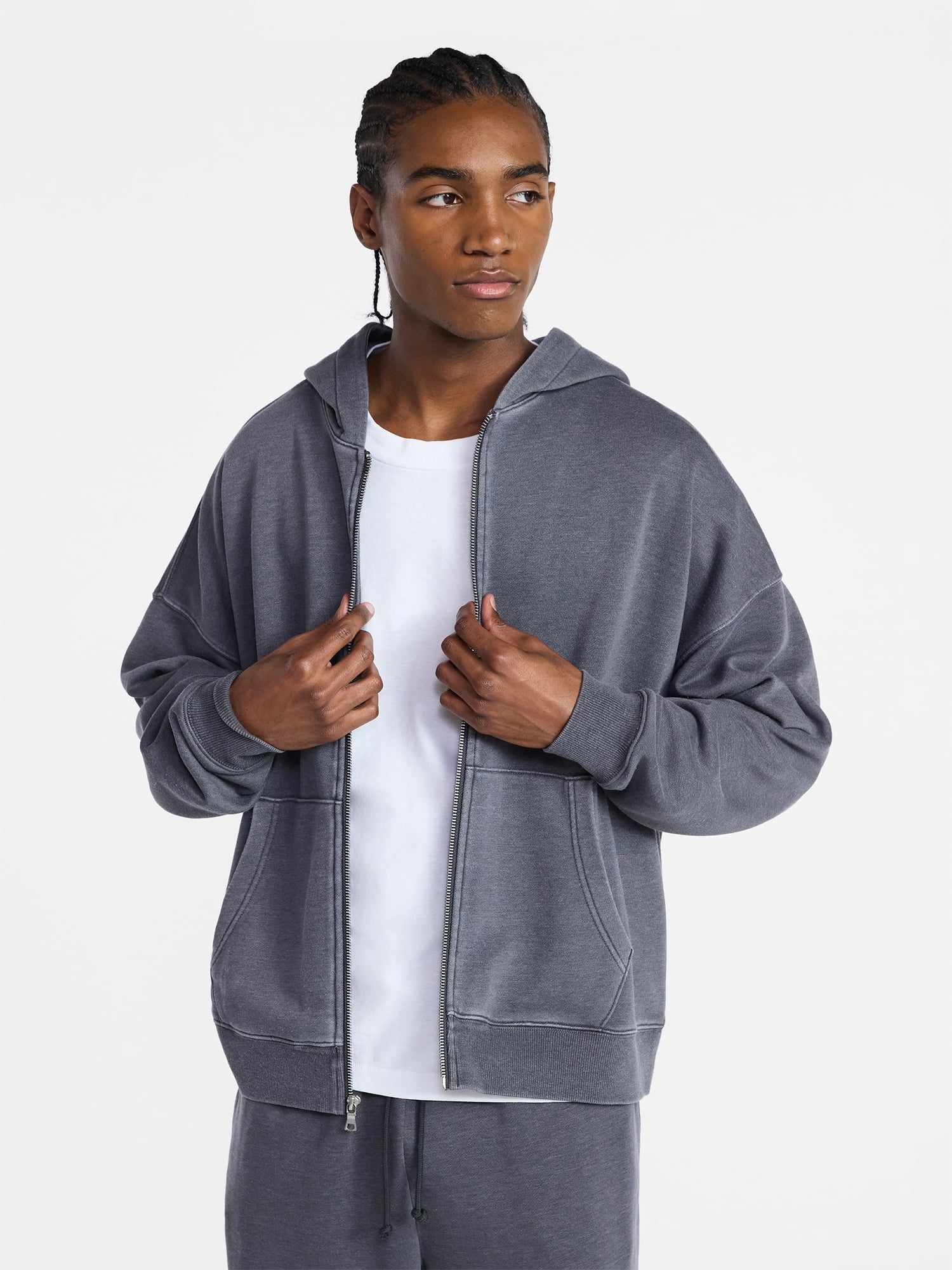 No Boundaries Zip Hoodie with Long Sleeves, Men's XS-4XLT