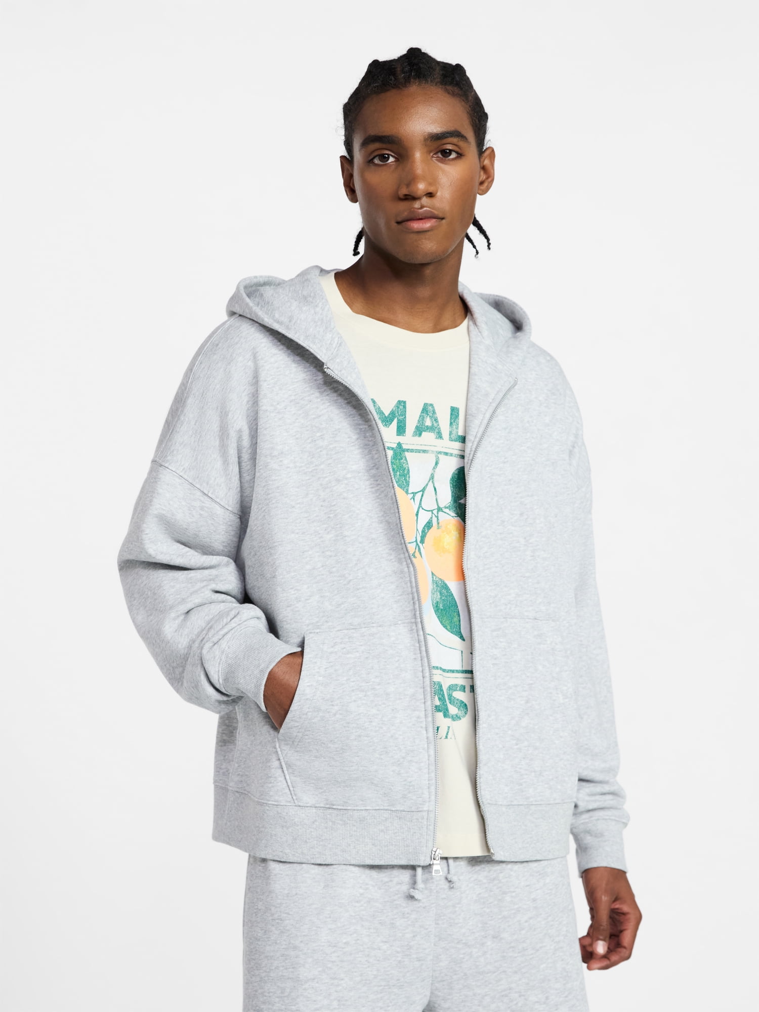 No Boundaries Zip Hoodie with Long Sleeves, Men's XS-4XLT