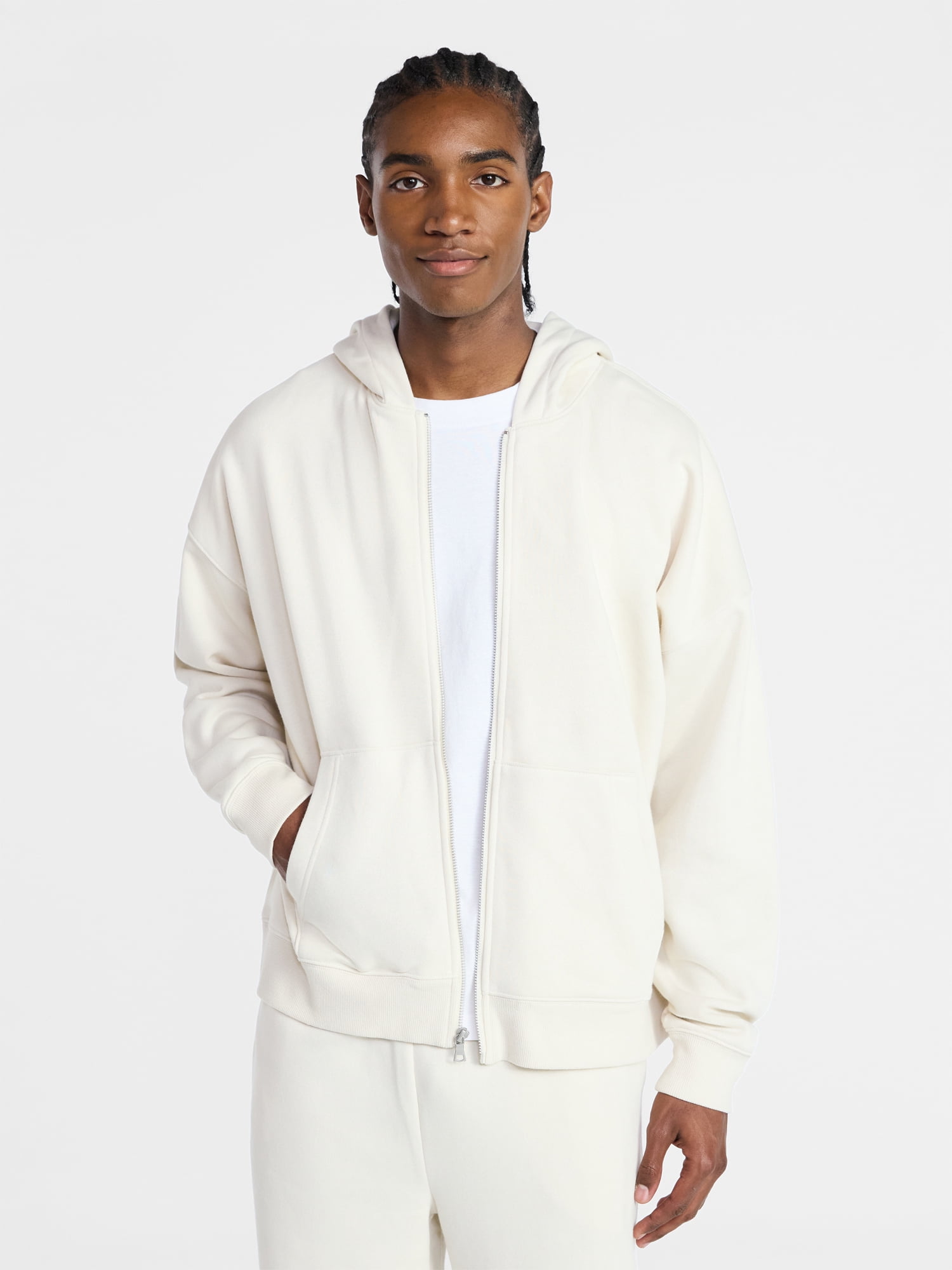 No Boundaries Zip Hoodie with Long Sleeves, Men's XS-4XLT