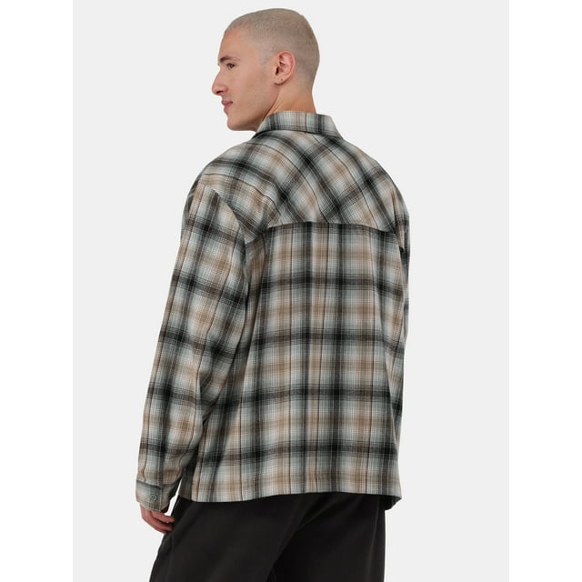 No Boundaries Men's & Big Men's Boxy Fit Flannel Shirt, Sizes XS-3XL