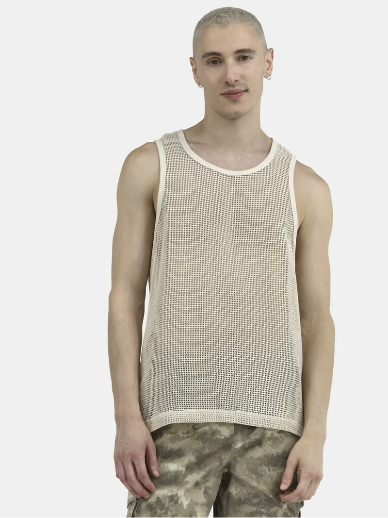 No Boundaries Men's & Big Men's Open Knit Boxy Fit Tank Top