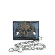 No Boundaries Mens Trifold Chain Skull Wallet Black