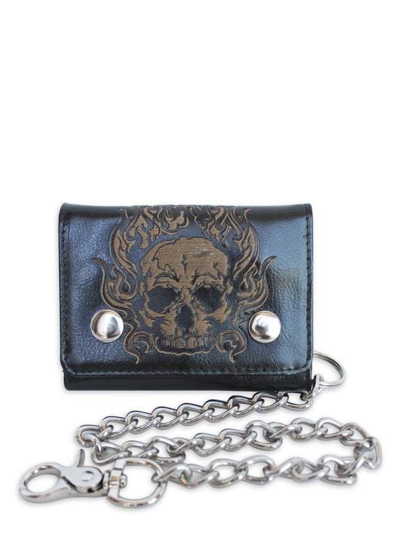Men's Trifold Chain Skull Wallet Black