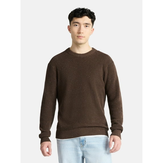 No Boundaries Souffle Yarn Confetti Sweater with Long Sleeves, Men's Sizes XS-3XL