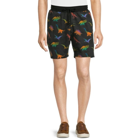 No Boundaries Men's Drawstring Lounge Shorts, Dinosaur Graphic Print Casual Bottoms, Sizes S-XL