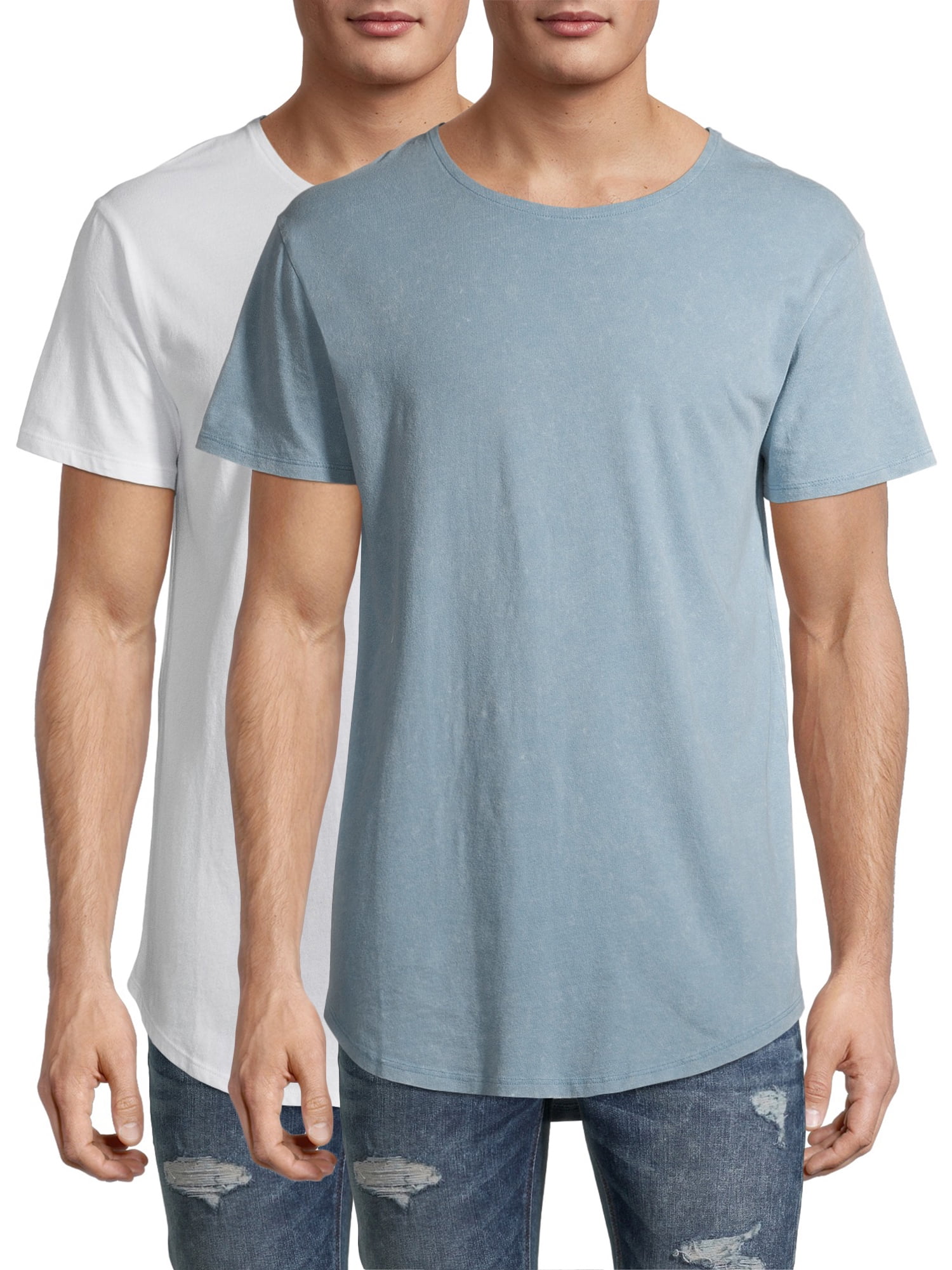 No Boundaries Men's Elongated T-Shirt with Short Sleeves, 2-Pack ...