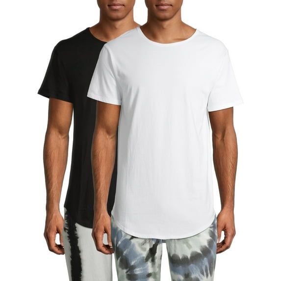 No Boundaries Men's Elongated T-Shirt with Short Sleeves, 2-Pack