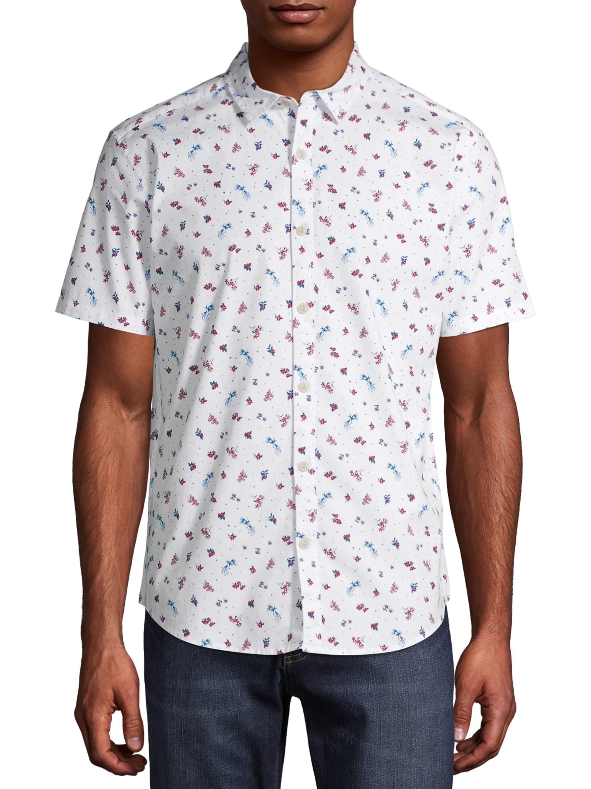 No Boundaries Men s Floral Print Short Sleeve Button Up Shirt up to Size 3XL Walmart