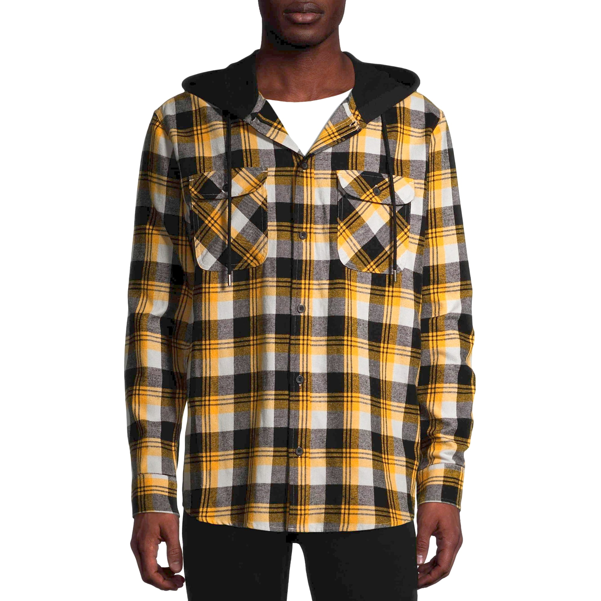 No Boundaries Men's Hooded Flannel Shirt up to Size 5XL - Walmart.com