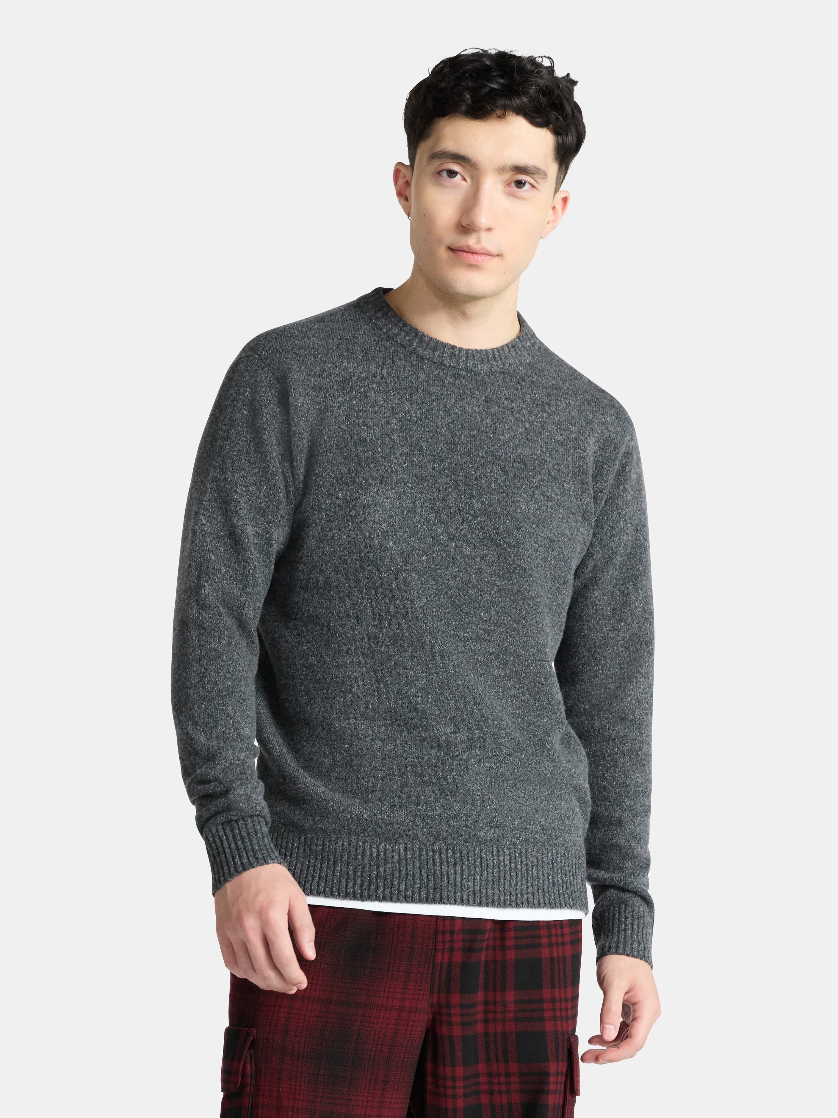 No Boundaries Crewneck Sweater with Long Sleeves, Men's