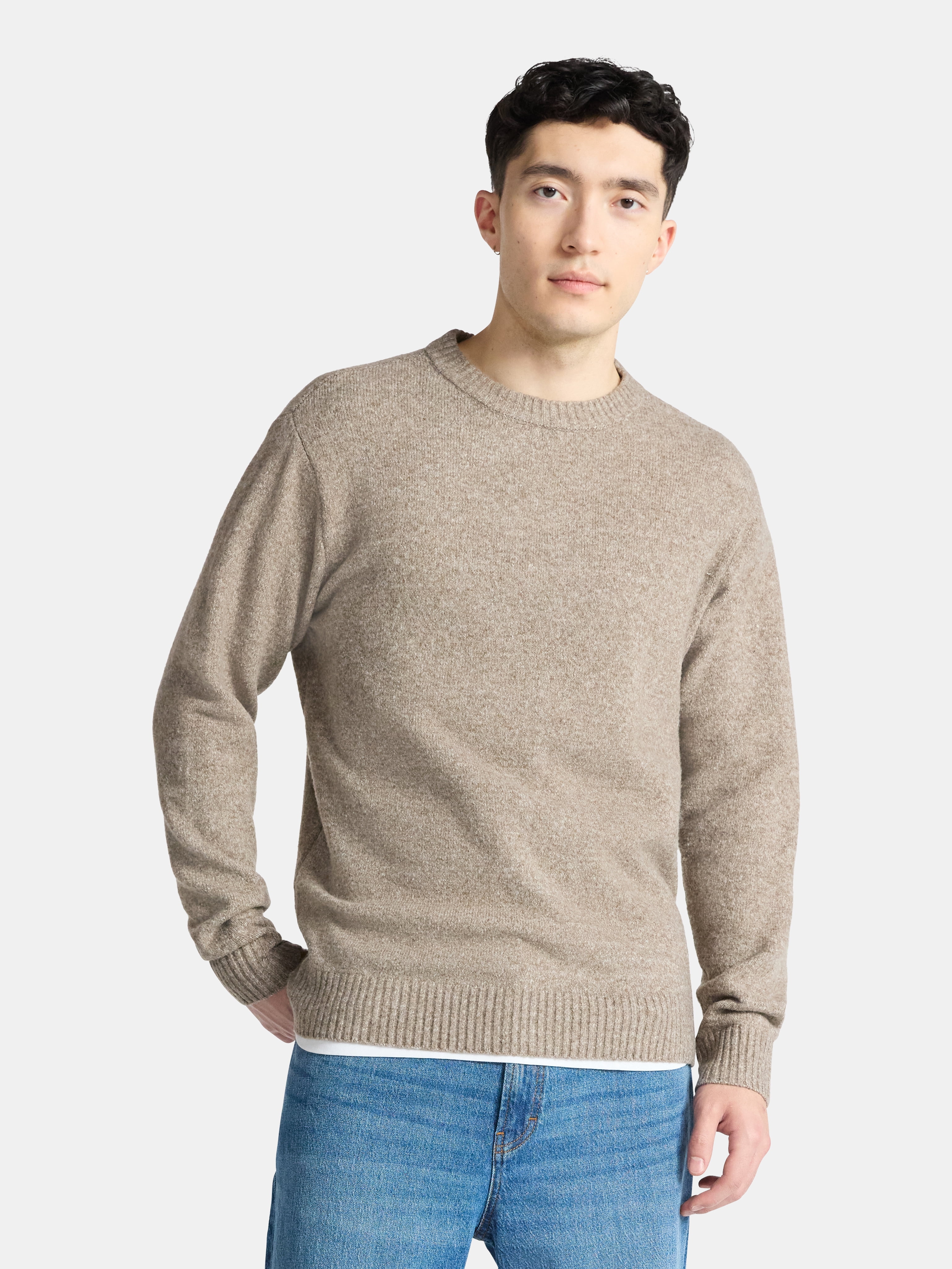 No Boundaries Crewneck Sweater with Long Sleeves, Men's