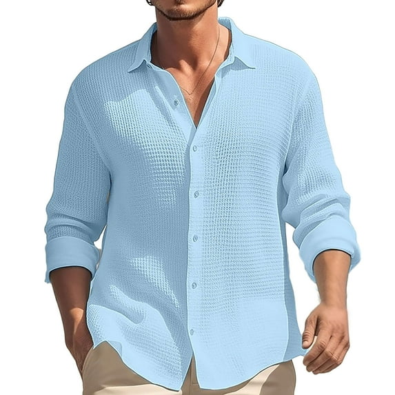 Men's Long Sleeve Shirts ,Men's Color Lapel Cardigan Long Sleeve Shirt Shirt Long Sleeve Lapel Shirt Sky Blue,XXL