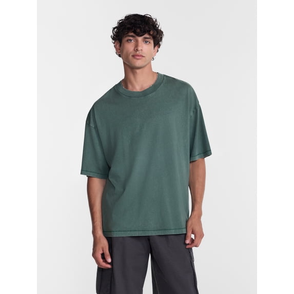 No Boundaries Men's Oversized Boxy Tee Shirt with Short Sleeves, XS-4XLT