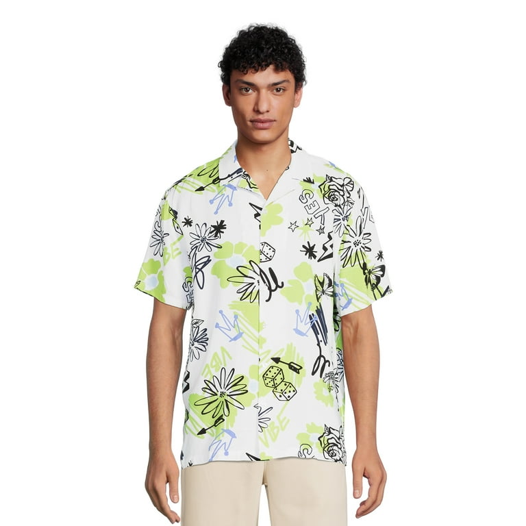 No Boundaries Men's Print Button Front Resort Shirt with Short