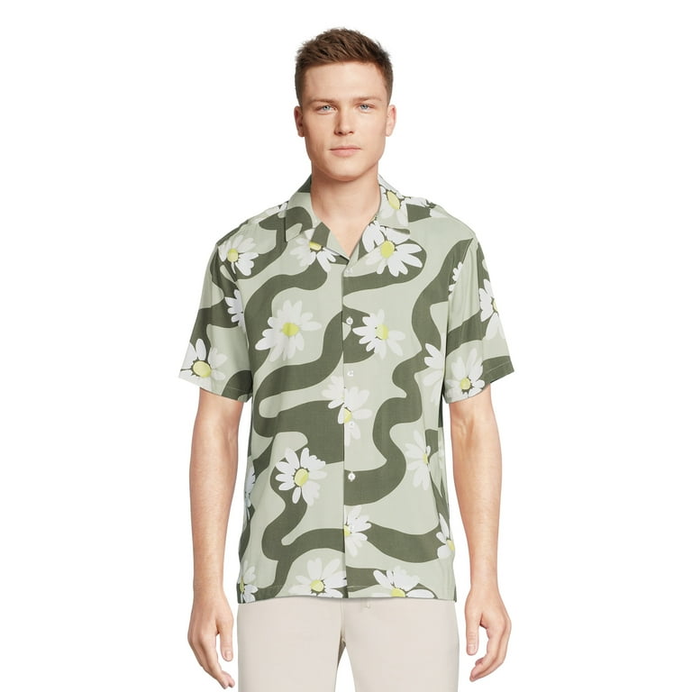 No Boundaries Men's Print Button Front Resort Shirt with Short Sleeves,  Sizes XS-3XL