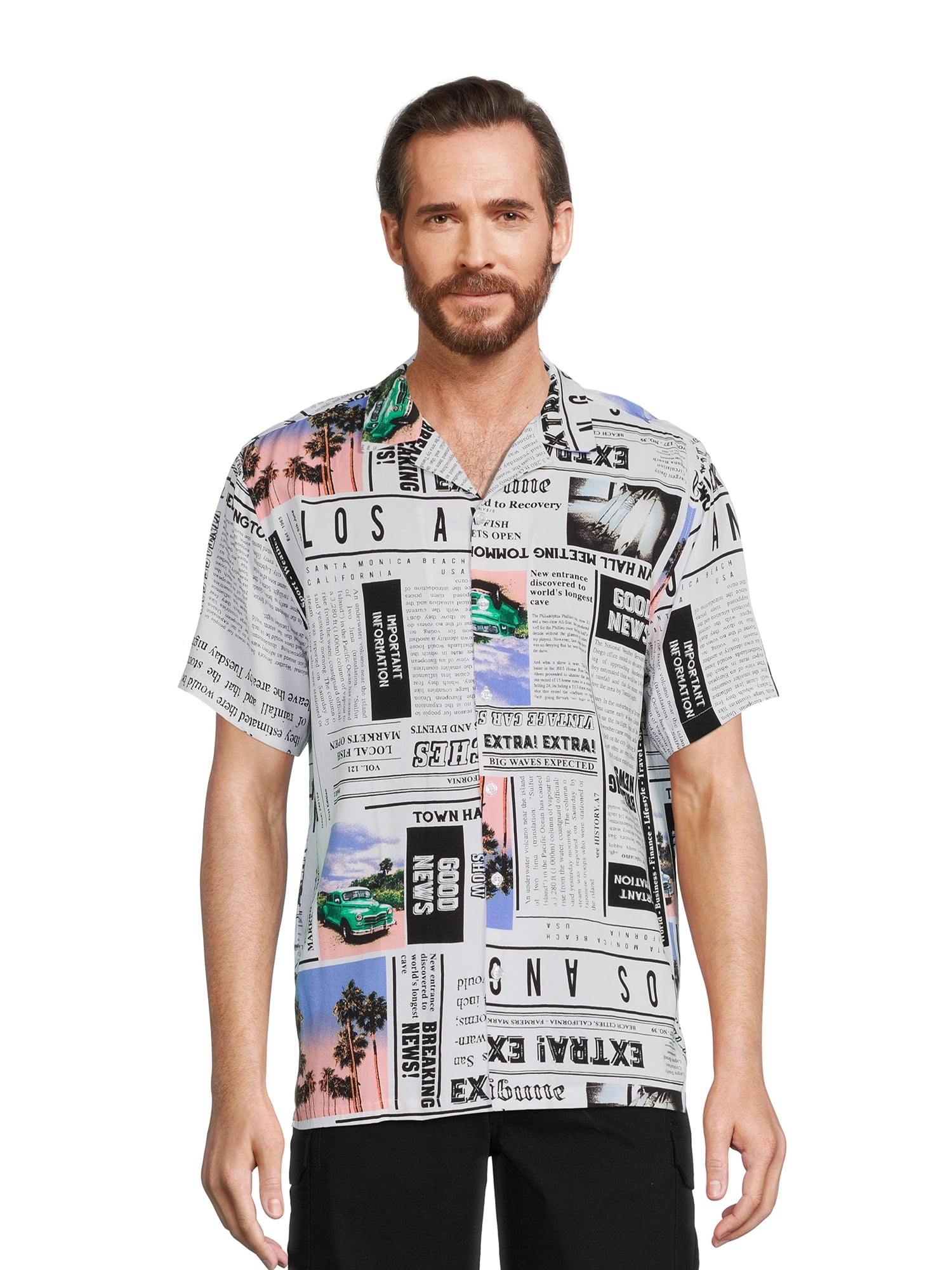 No Boundaries Men's & Big Men's Textured Resort Shirt, Sizes XS-3XL