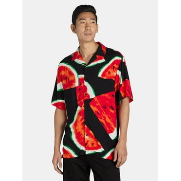 No Boundaries Men's Print Button Up Shirt with Short Sleeves, Sizes XS-3XL