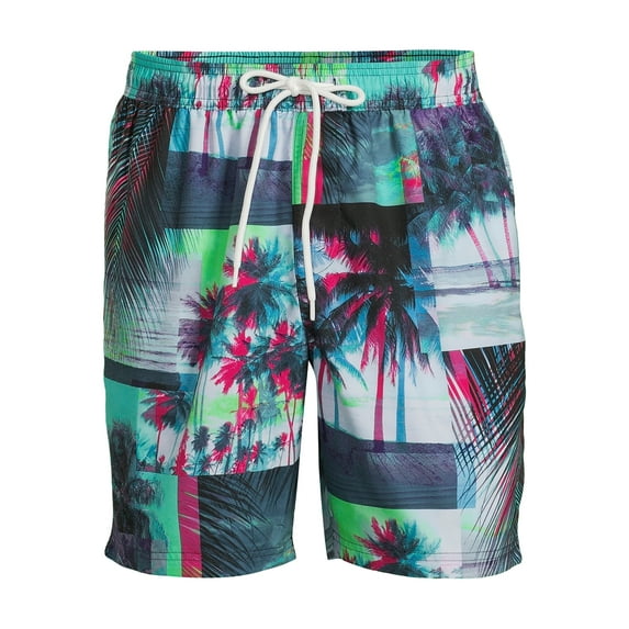 No Boundaries Men's Pull on Swim Shorts, Polyester 7" Inseam, Sizes S-2XL