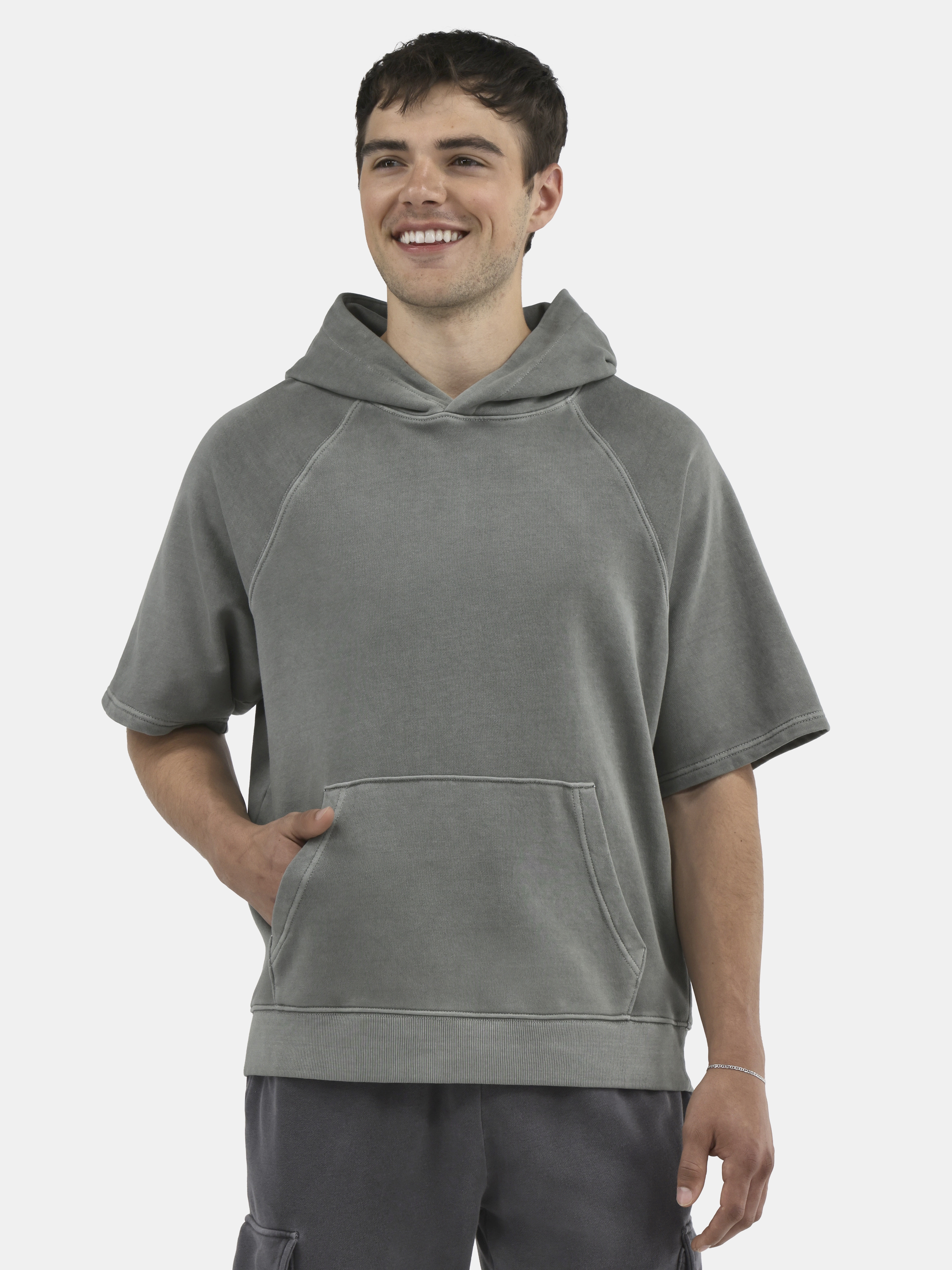 No Boundaries French Terry Pullover Hoodie with Short Sleeves, Men's and Big Men's