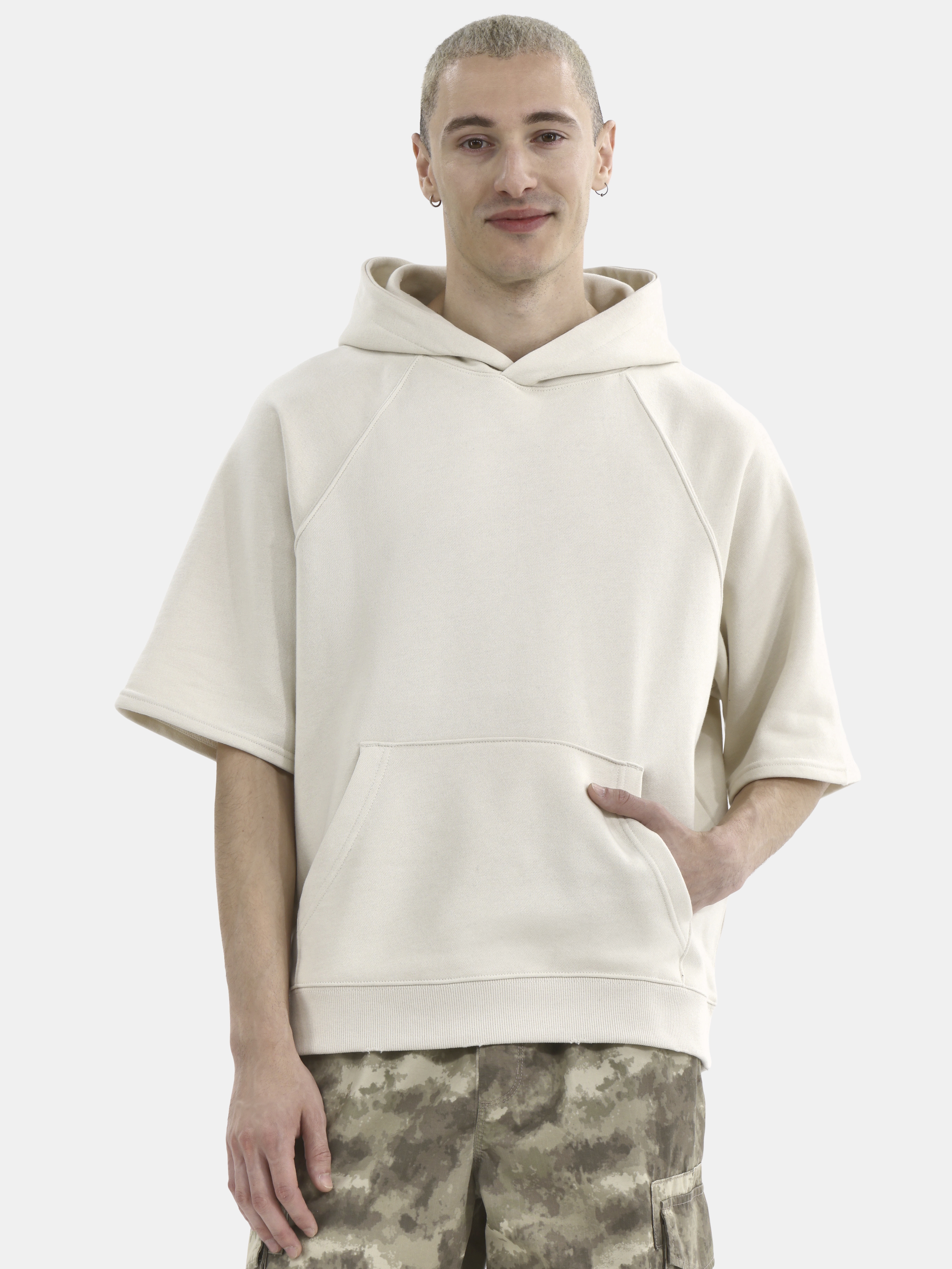 No Boundaries French Terry Pullover Hoodie with Short Sleeves, Men's and Big Men's