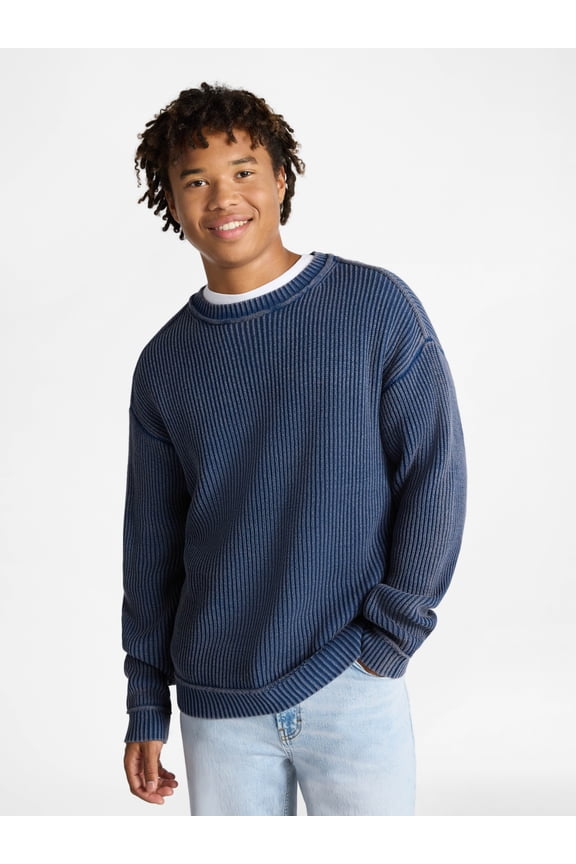 Ribbed Crewneck Sweater with Long Sleeves, Men's XS-3XL