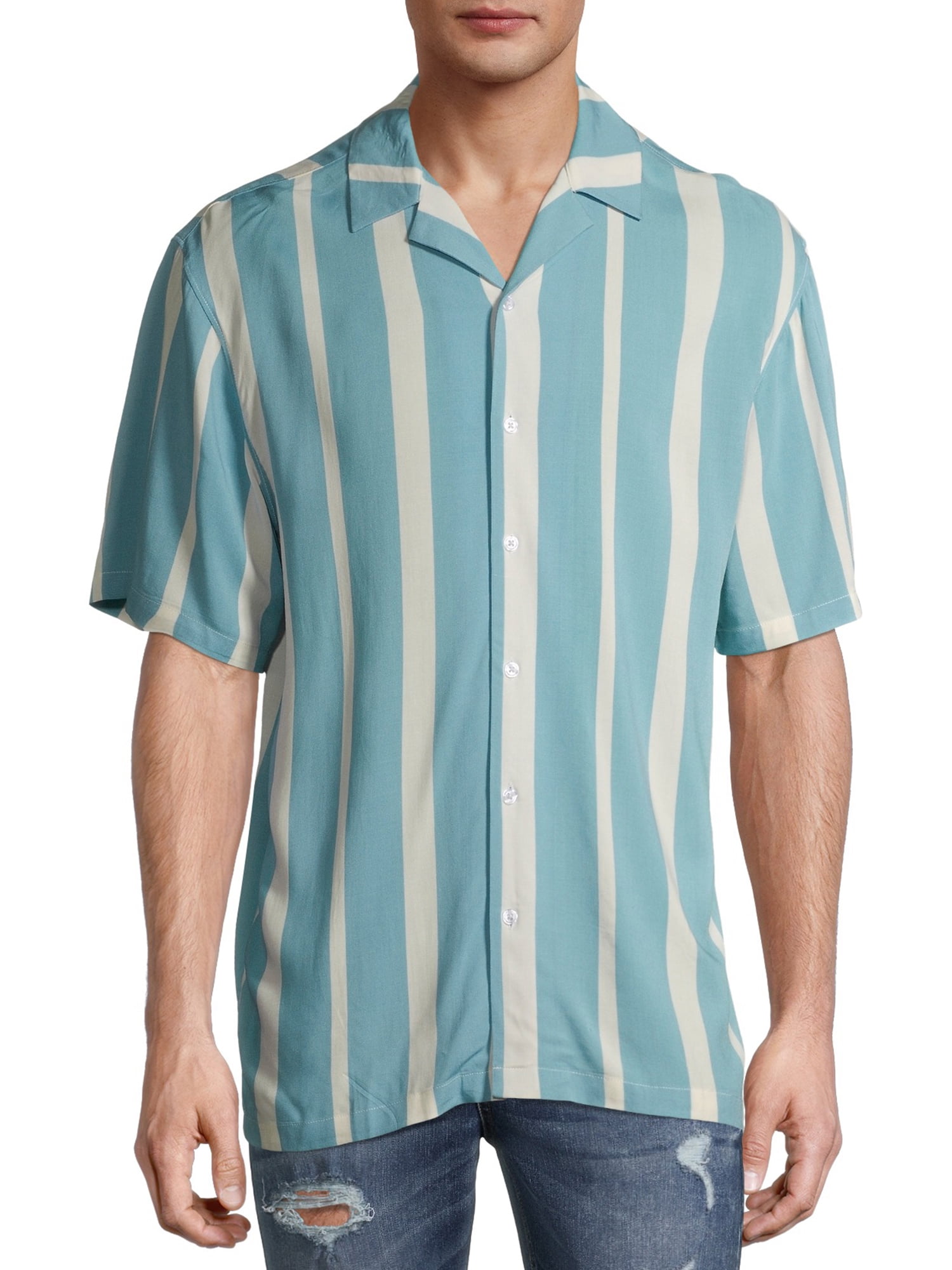 No Boundaries Men's Short Sleeve Printed Rayon Shirt - Walmart.com