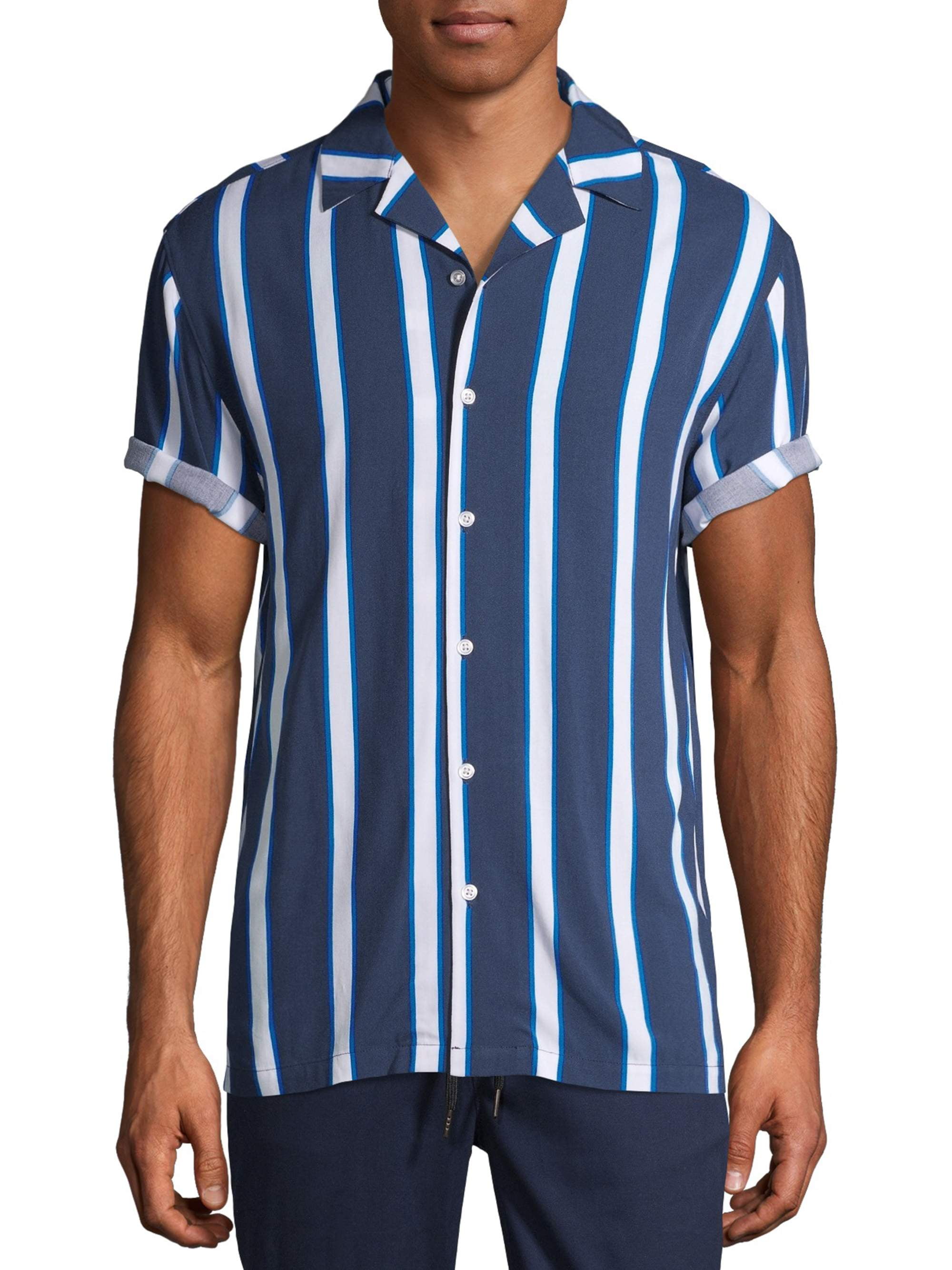 No Boundaries Men's Short Sleeve Striped Resort Shirt