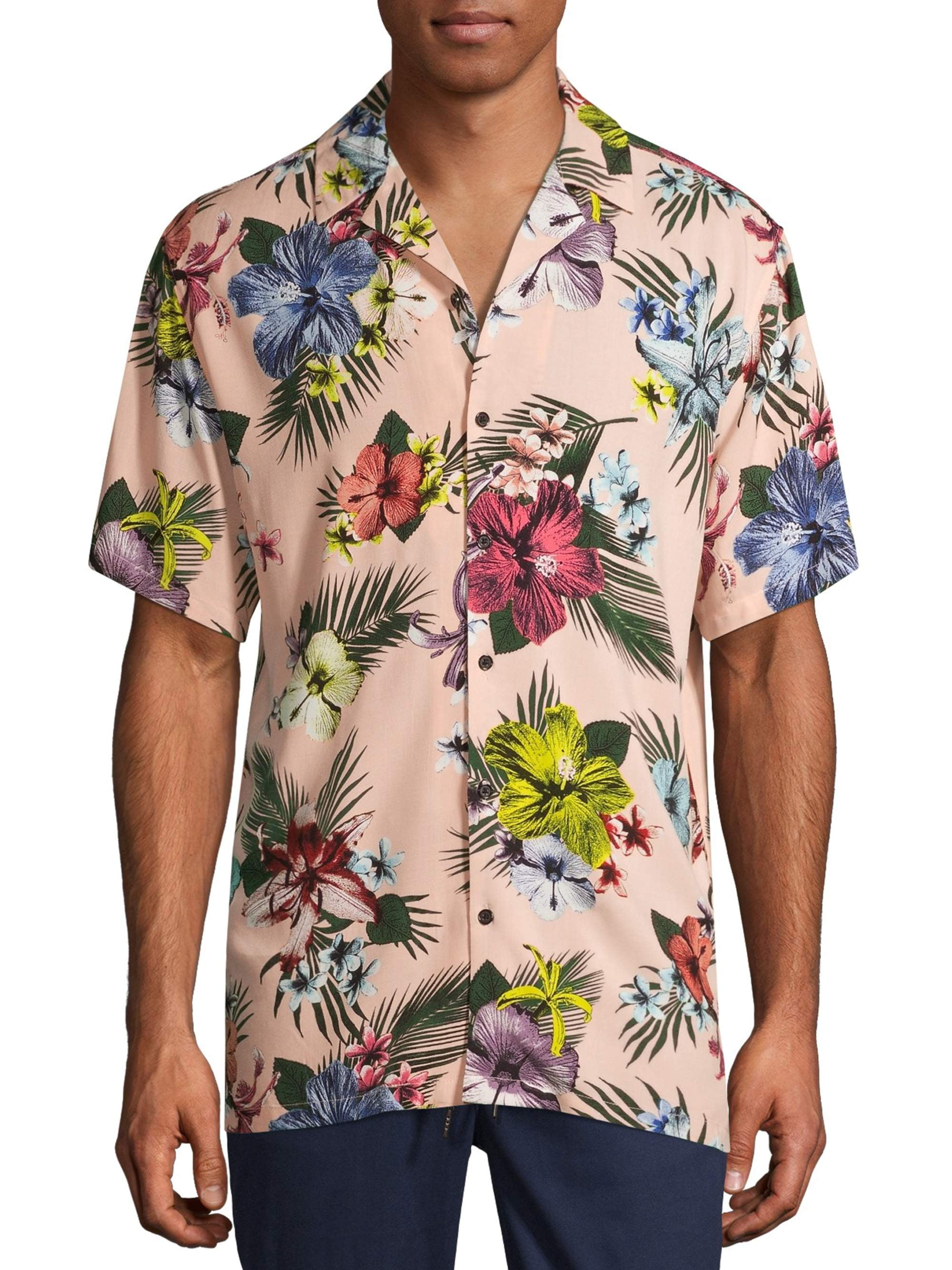 No Boundaries Men's Short Sleeve Tropical Resort Shirt 