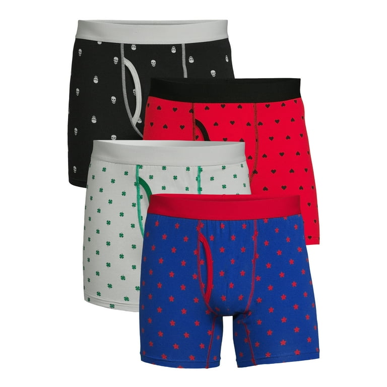 No Boundaries Men s Tag Free All Seasons Printed Boxer Briefs 4 Pack Sizes S 3XL Walmart