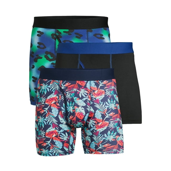 No Boundaries Men's Tag-Free Printed Stretch Boxer Briefs, 3-Pack, Sizes S-3XL