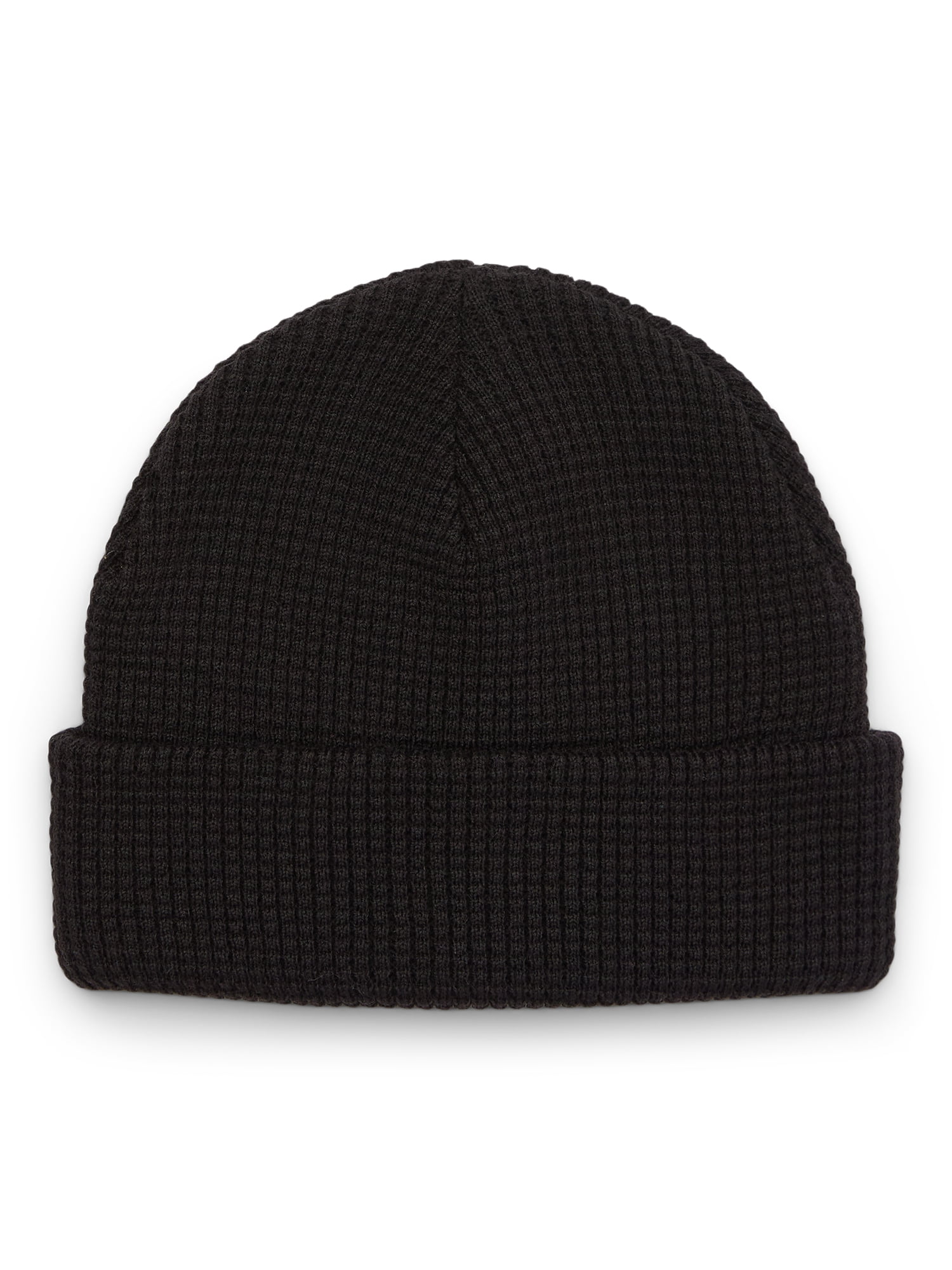 No Boundaries Men's Waffle Knit Beanie with Fold Over Cuff