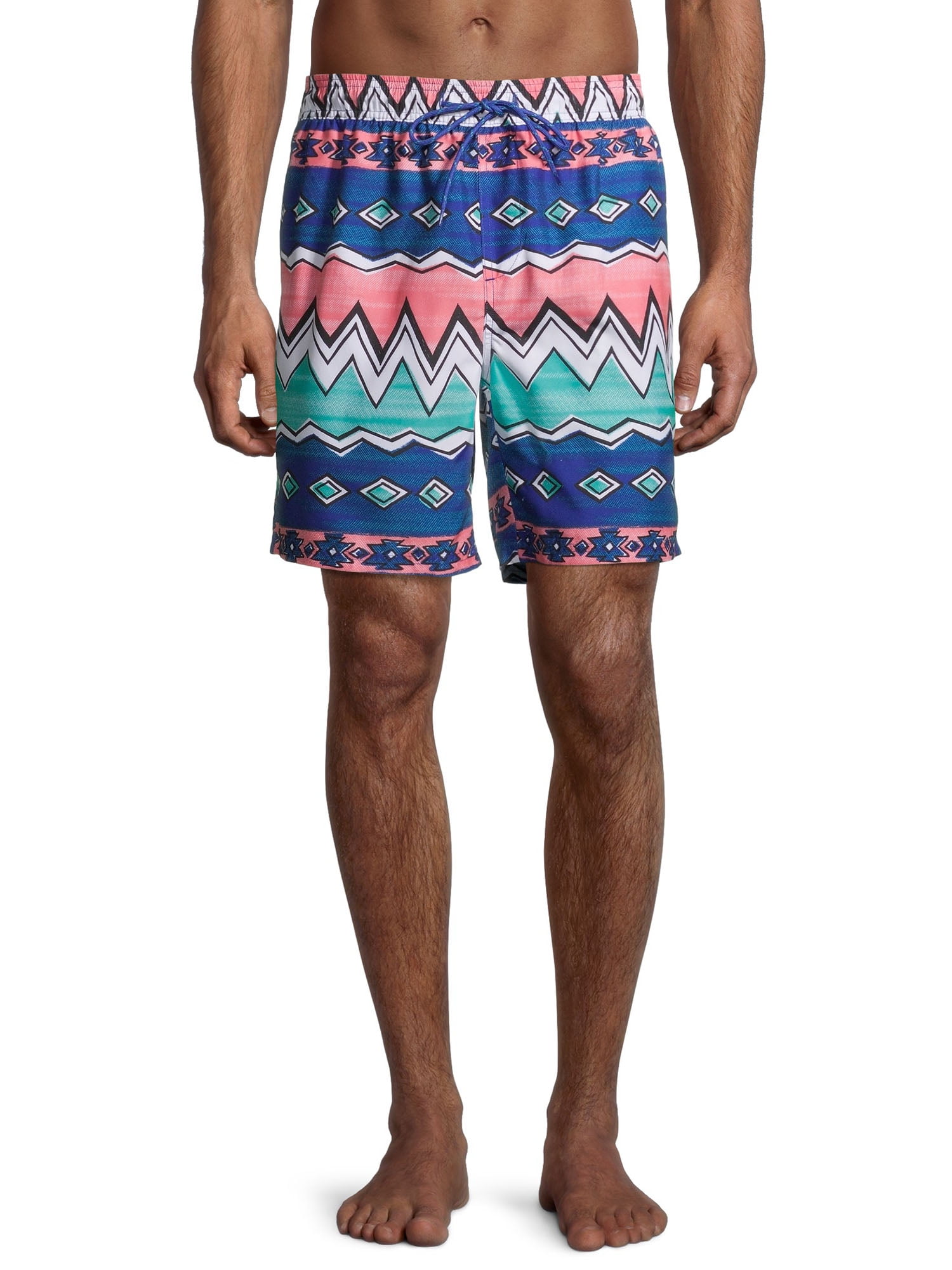 No Boundaries Men's and Big Men's 7" Patterned Swim Trunks, up to Size