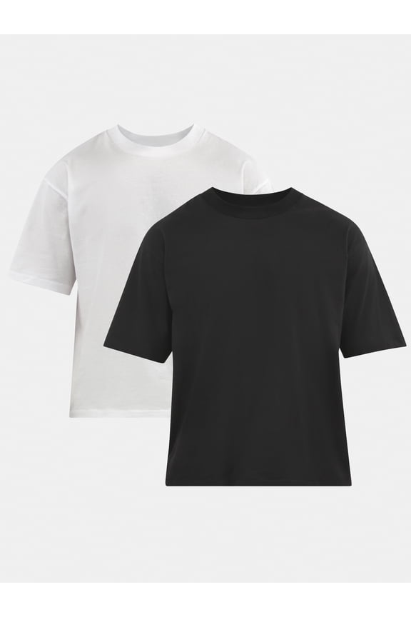 Cotton Oversized Cropped Tee with Short Sleeves, 2-Pack, Men's and Big Men's XS-5XL