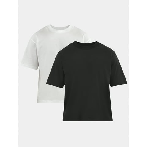 Cotton Oversized Cropped Tee with Short Sleeves, 2-Pack, Men's and Big Men's XS-5XL