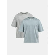 No Boundaries Cotton Oversized Cropped Tee with Short Sleeves, 2-Pack, Men's and Big Men's XS-5XL