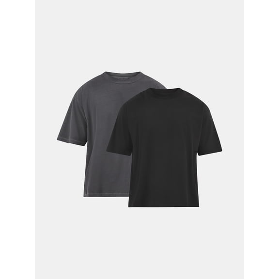 No Boundaries Cotton Oversized Cropped Tee with Short Sleeves, 2-Pack, Men's and Big Men's XS-5XL
