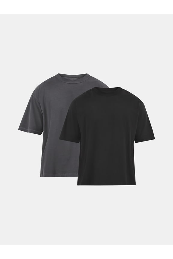 Cotton Oversized Cropped Tee with Short Sleeves, 2-Pack, Men's and Big Men's XS-5XL