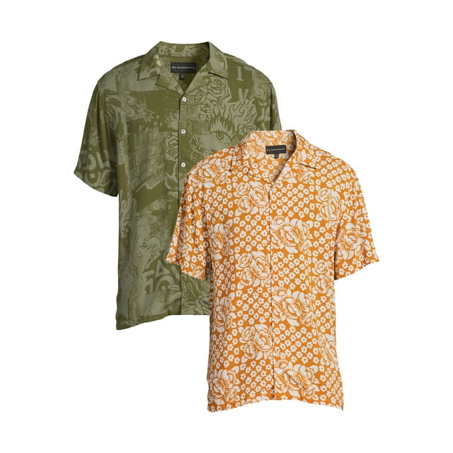 No Boundaries Men's and Big Men's Button Down Rayon Camp Shirt, 2Pack