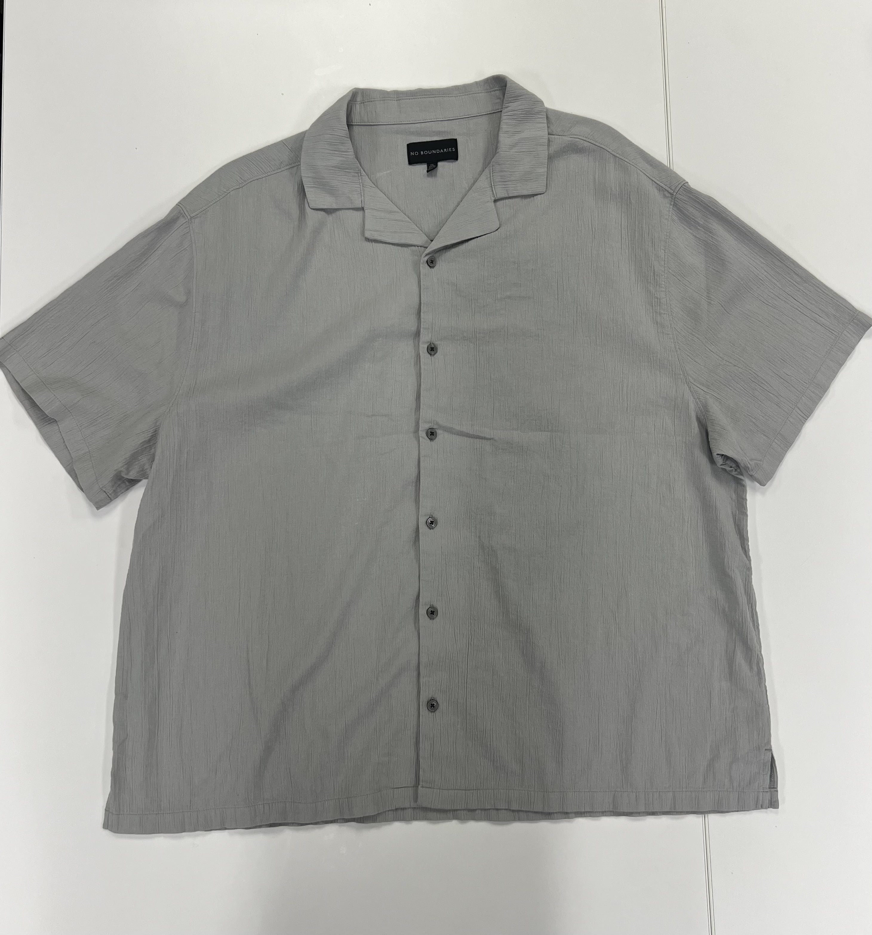 No Boundaries Men's and Big Men's Cotton Crinkle Button Front Shirt with Short Sleeves, Sizes XS-3XL
